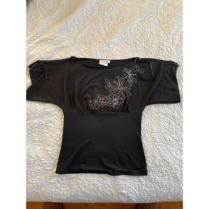 Women's Black T-shirt with Flower Design